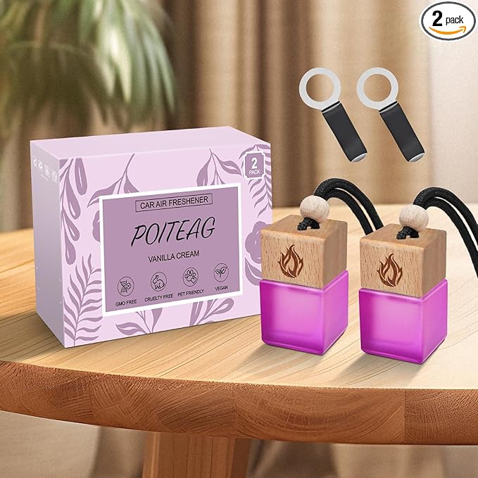 Car Air Freshener Hanging 2 Pack, Vanilla Cream Scent Car Air Fresheners Diffuser, Long Lasting Car Fragrance, Cute Car Accessories for Women