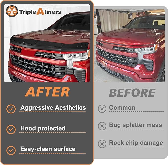 TripleAliners Hood Deflector Protector Compatible with 2019-2025 2026 Chevy Silverado1500 Accessories Hood Protector TPE Bug Deflector Shield Replacement(No for ZR2, Custom Trail Boss & LT Trail Boss)