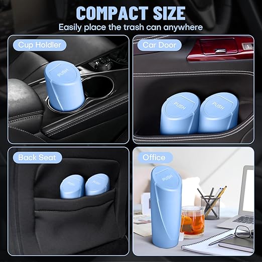 SGLRT Car Trash Can with Lid - Blue Mini Leakproof Vehicle Garbage Can Bin with 20pcs Trash Bags - Car Organizers and Storage for Front Back Seat Accessories