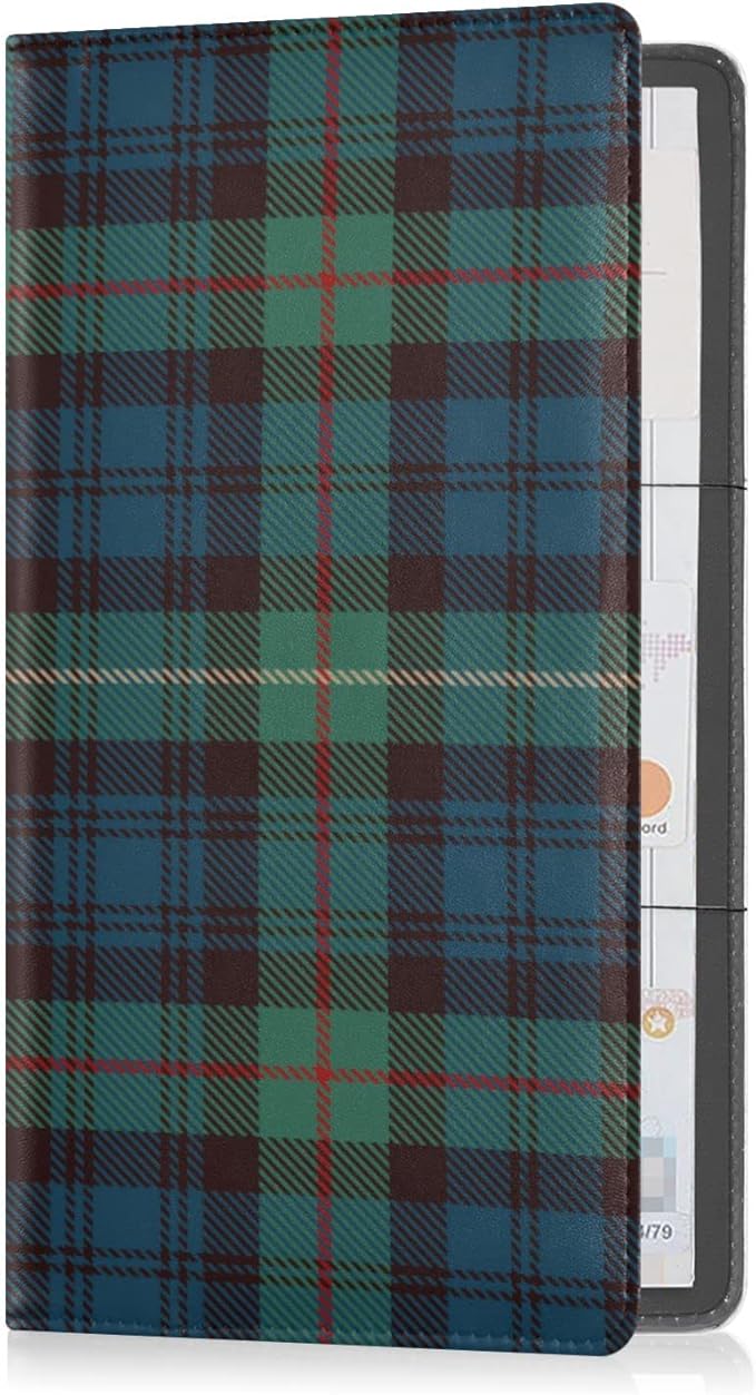 GuoChe Plaid Tartan Car Registration and Insurance Holder Glove Box Organizer Car Document Holder Auto Glove Compartment Essential Blue Green