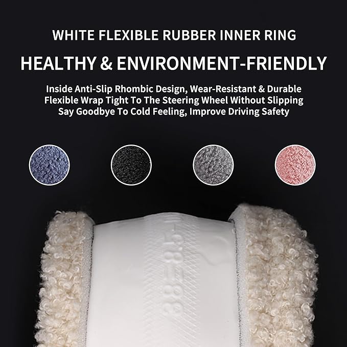 Furry Winter Car Steering Wheel Cover for Women, Soft Fleece Short Plush Warm Universal Auto Accessories for Vehicle, Sedan, Fuzzy, Anti Slip, Gray, Standard Size, 14.75-15.15in