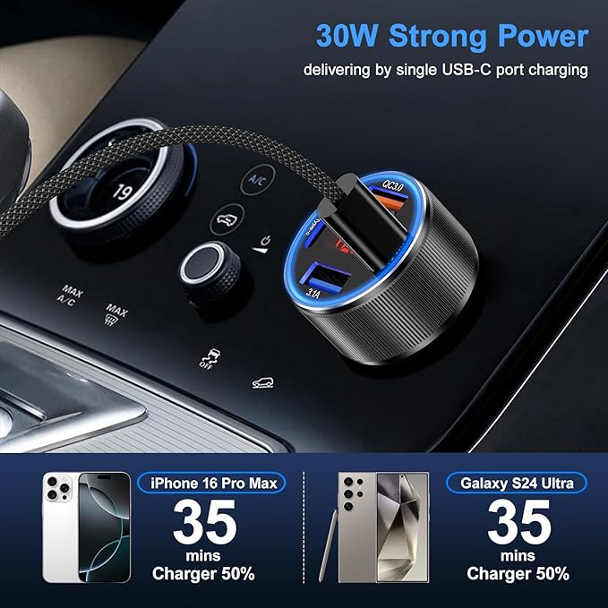 Car Charger USB C, Besgoods 4 Ports Cigarette Lighter USB Charger USB C Car Adapter PD/QC Fast Charging with Voltmeter for iPhone 17 16 15 14 13 12 Galaxy S24 S23 A54 A16 Android Dash Cam, 2Pack