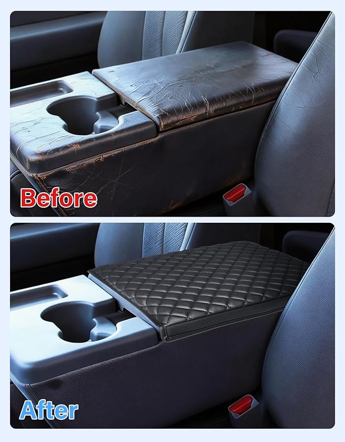 Center Console Armrest Cover for 2011 2012 2013 2014 Ford F150 Accessories, Vinyl Leather Middle Console Lid Protector Cushion Pad, Black(Fits Jump Seat Only)