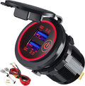 Quick Charge 3.0 Dual USB Car Charger Socket with Touch Switch 12V/24V 36W QC3.0 Dual USB Fast Charger Socket Power Outlet for Marine, Boat, Motorcycle, Truck, Golf Cart(Red)