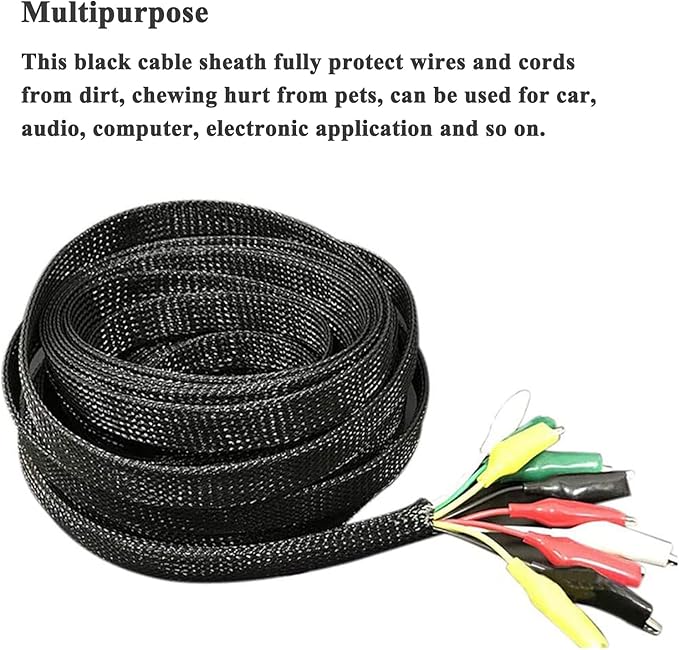 100ft - 1/8 Inch Cable Management Sleeve Protector,Wire Loom PET Expandable Wire Sleeving for Office TV Computer Home Theater Engine Bay Cord Organizer,Protect Cables from Pet Cat Dog Chewing,Black
