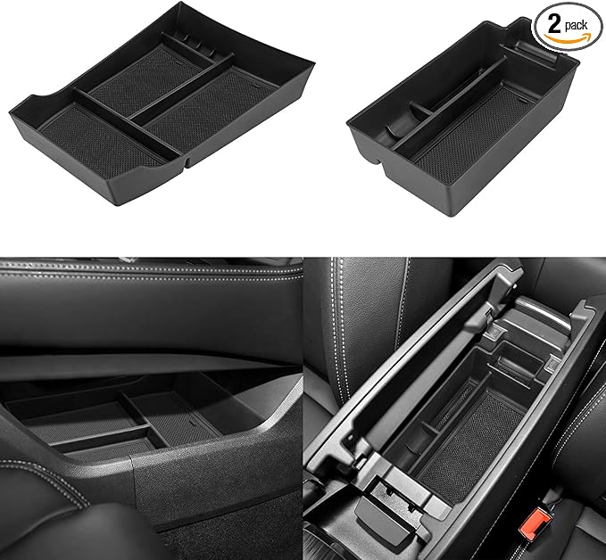 2Pcs Center Console Organizer compatible with Nissan Rogue 2021-2026, Armrest Insert Secondary Tray Lower Console Storage Box, Rogue Interior Accessories, Black ABS Plastic