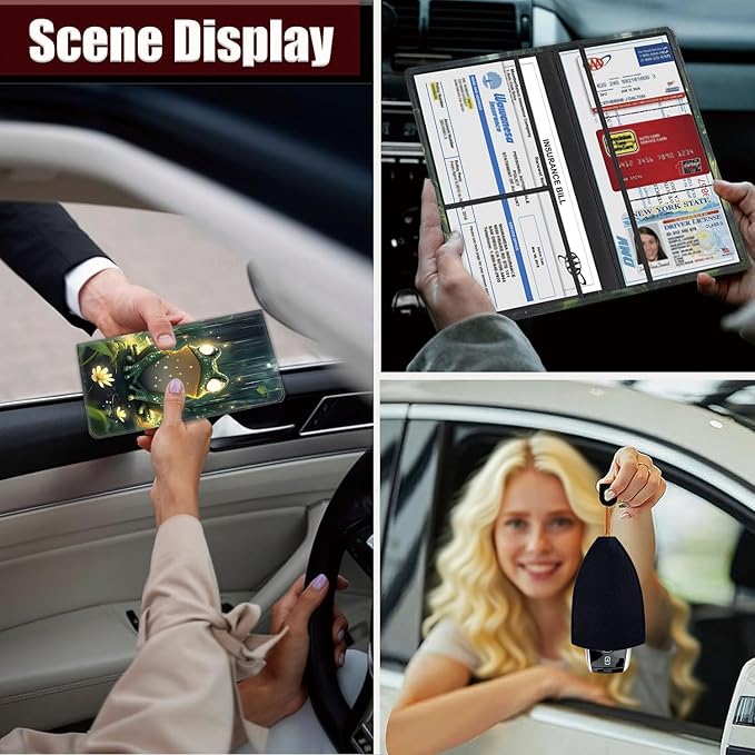 Car Document Holder with Magnetic Shut, Car Registration and Insurance Card Holder, Vehicle Glove Box Organizer Documents, Driver License, Auto Paperwork Organizer Wallet, Frog In The Rainforest