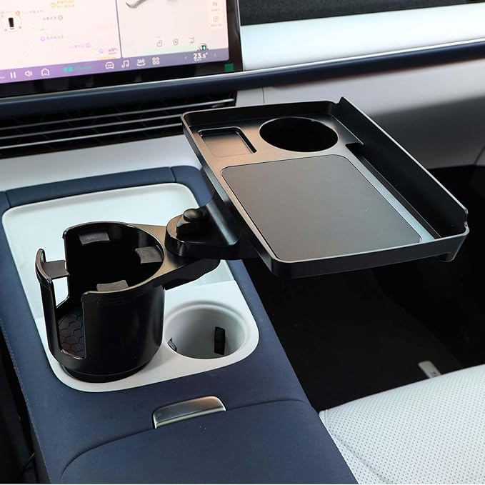 Car Large Cup Holder Expander, 4-in-1 Cupholder Extender with Swivel and Detachable Snack Food Tray Table for Eating, Travel Essentials for Road Trips for Driver. Model E
