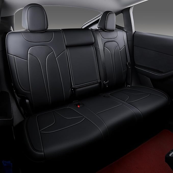 OURPLOT Custom Fit Seat Covers for 2020-2024 Tesla Model Y (5-Seater), Waterproof Nappa Leather, OEM Factory Style Full Set Car Seat Protectors Airbag Compatible - Black