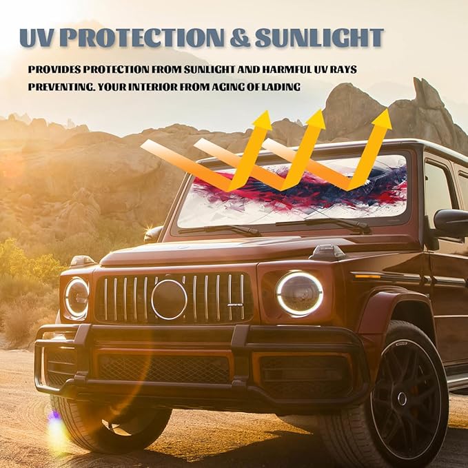 Eagle Car Window Sun Shield Abstract Red Art Winged Power Animals Front Window Sun Shade Blocks UV Rays Sun Visor Protector for Car Sedan Truck SUV Accessories 59" L x 31.5" W