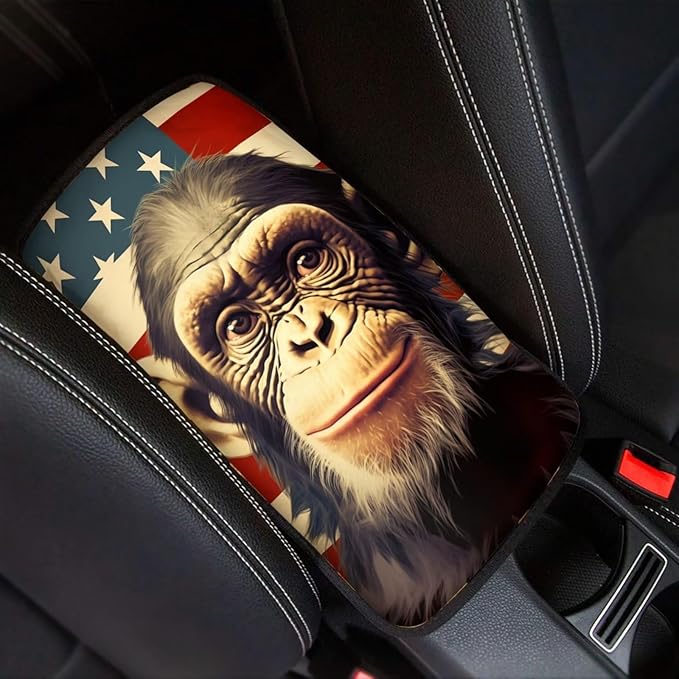 Car Center Console Pad, Universal Waterproof Car Armrest Seat Box Cover, Car Interior Accessories for Most Vehicle SUV Truck Vintage American Flag Monkey Car Armrest Pad