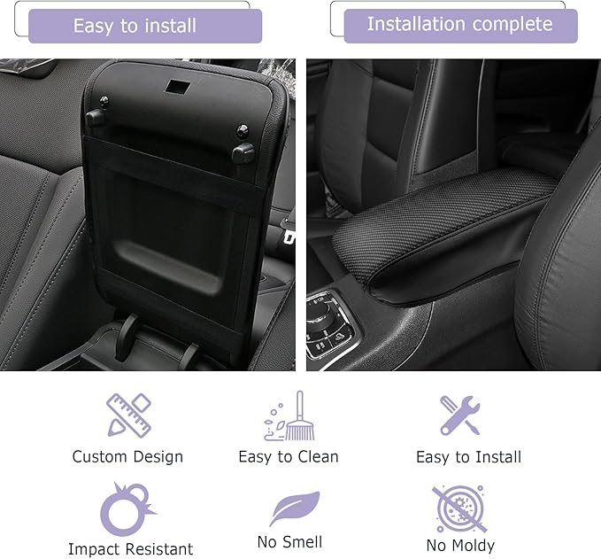 LUWU Grand Cherokee Center Console Cover Compatible with 2011-2021 Jeep Grand Cherokee Accessories Grand Cherokee WK2 Armrest Console Cover Armrest Cover Center Console Pad Soft Leather Black