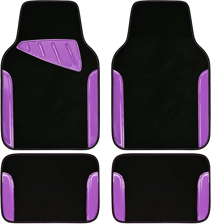 CAR PASS Jelly Waterproof Universal Fit Car Floor Mats, Girly Car Carpet Mats with Anti-Slip Nibbs Backing & Driver Heel Pad Fit for SUV, Vans, sedans, Trucks,Cute car mats of 4pcs for Women (Purple)