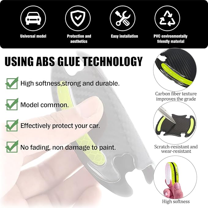 8Pcs Car Door Handle Protector Reflective Sticker,3D Carbon Fiber Universal Door Handle Scratch Protector Cover,Self-Adhesive & Non-Marking,Paint Guard Protective Films (Green)
