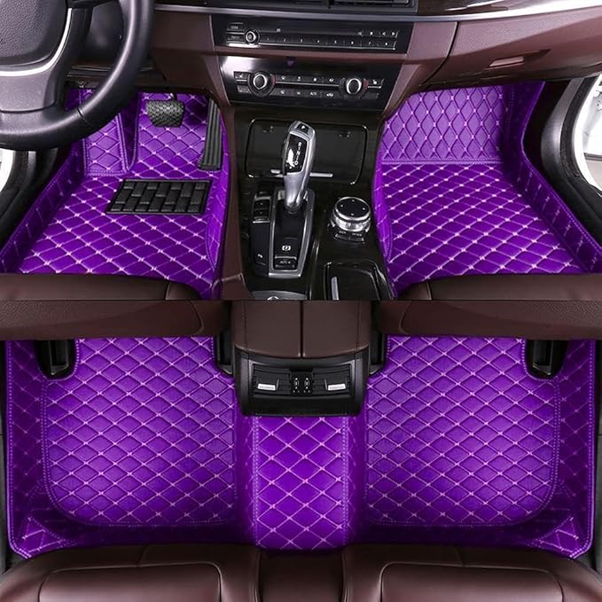 Custom Making Car Floor Mats for 96% Car Model Luxury Leather All Weather Waterproof Anti-Skid Full Coverage Liners (Purple)