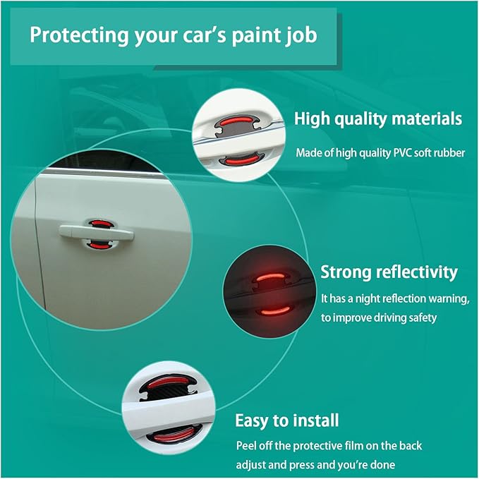 Augeny 4-Pack Car Handle Protectors, Universal 3D Carbon Fiber Auto Door Handle Paint Guard, Anti-Scratch Bowl Protective Film (Red)
