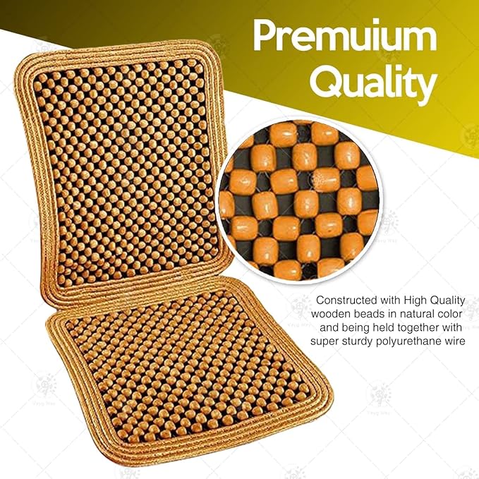 VaygWay Wood Beaded Comfort Seat Cushion Seat Cover – 2 Pcs. Wooden Beaded Car Seat Cover – Natural Wood Double Strung Beads – Massage Comfort Cover Car Seat – Universal SUV Auto