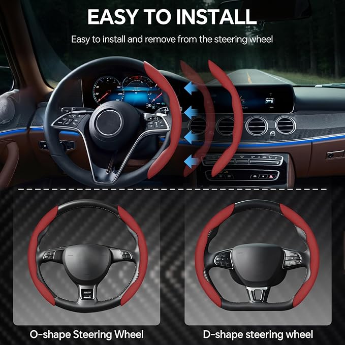 PAUUOOA 2 Piece Alcantara Steering Wheel Cover - Split Sport Design for D & O Shape Wheels, Soft Touch · Anti-Slip Grip · All Season Comfort · Durable Luxury Material for Performance Cars