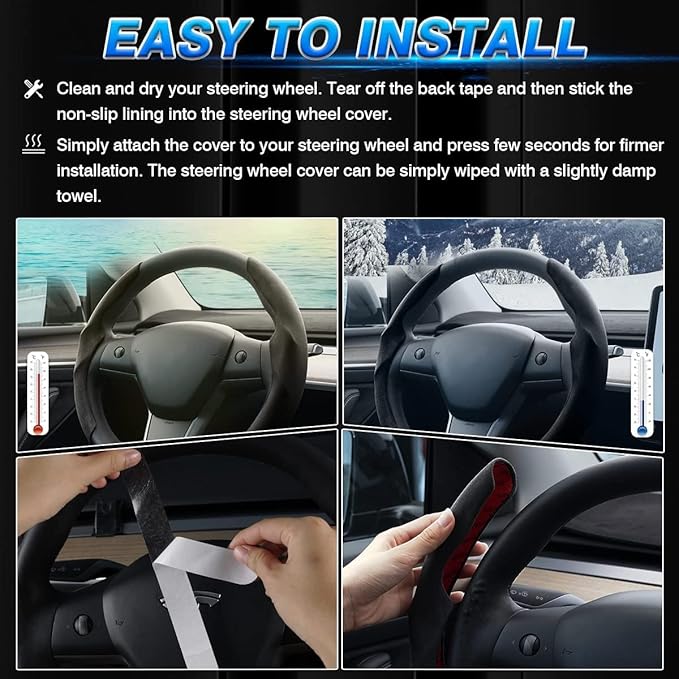 Shademax Custom-Fit for Tesla Steering Wheel Cover, Tesla Model Y 2020-2025 /Model 3 2017-2023Suede Steering Wheel Cover Protector, Non-Slip, Model Y/3 Accessories (Black)