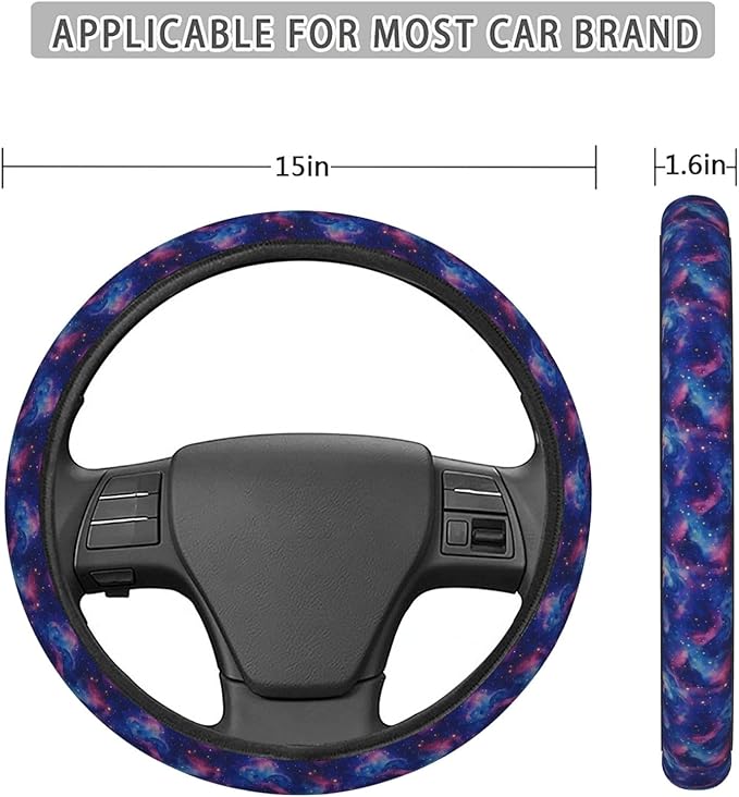 FeHuew Watercolor Galaxy Nebula Steering Wheel Cover for Women, Girls 15 inch Universal Auto Car Anti Slip Wrap Steering Wheel Covers Fit for Vehicles, Truck, SUV