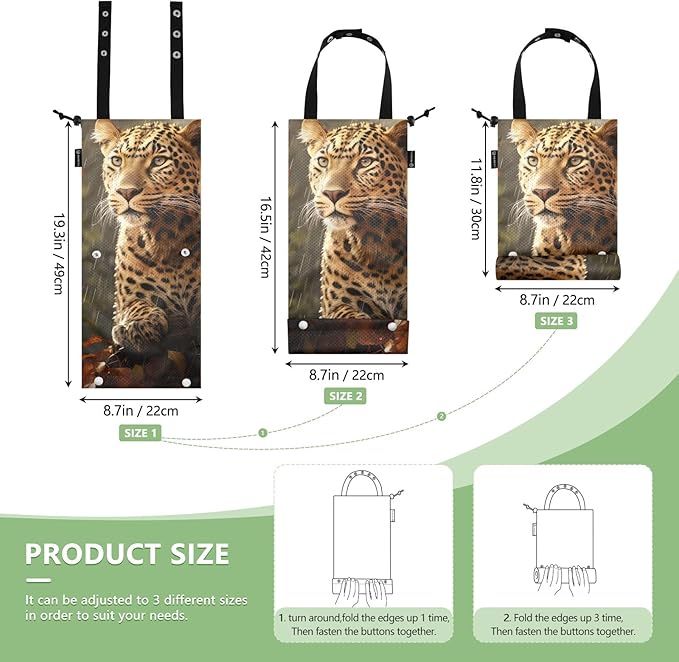 ALAZA Hanging Car Trash Bags Garbage Bag Trash Can for Back Seat Small Cheetah Leopard 2 Washable Storage Bag Retractable 2 Pack