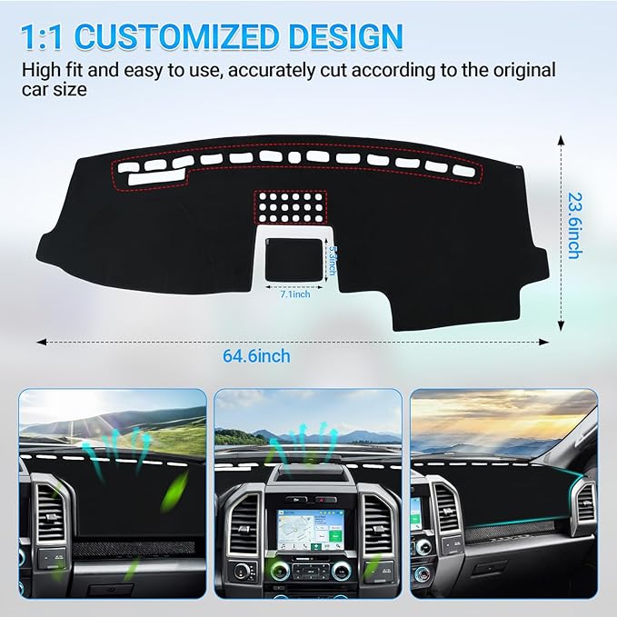 Dashboard Cover Dash Mat Compatible with 2015 2016 2017 2018 2019 2020 Ford F150 Dash Covers Interior Dash Board Accessories Protecter Cover