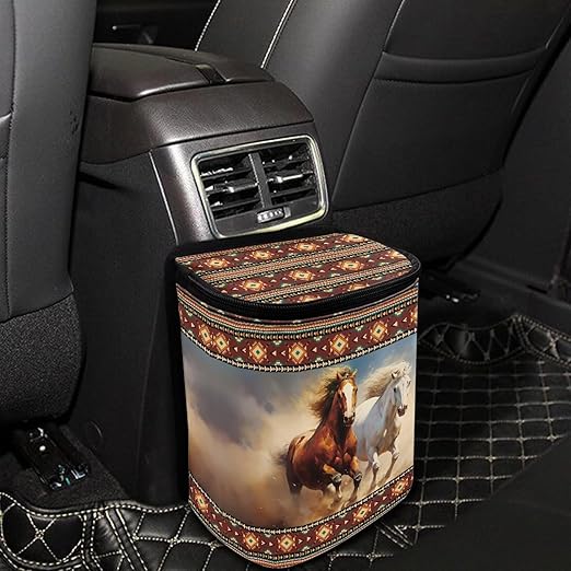 DISNIMO FWestern Horse Car Trash Can Bin Cute Car Garbage Can Leakproof Car Accessories Trash Bin Car Dustbin Organizer Container for Car Office Home