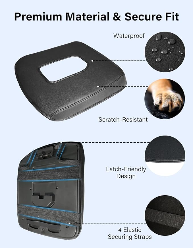 Center Console Armrest Cover for 2019-2026 Chevy Silverado/GMC Sierra 1500 2500 3500 HD, PU Leather Middle Console Lid Protector Arm Rest Cushion Anti-Scratch Thick Pad (Jump Seat Only)