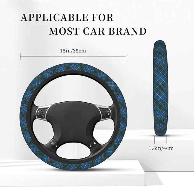Thickened Elastic Steering Wheel Cover, Bain Clan Scottish Tartan Plaid Pattern Ultra, Soft, Breathable, Fit for Cars, SUVs, Trucks, Stylish Comfortable Grip