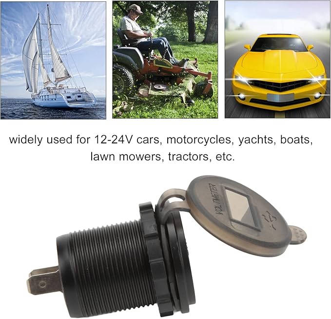 Car Charger Socket, USB Car Charger Adapter QCPD Fast Charging 12‑24V Waterproof Voltage Display Universal for Motorcycles Motorhomes Yachts