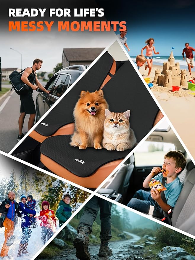 KIGEMOS Car Seat Towel Cover, Waterproof, Sweatproof, Non-Slip Protector – Dual-Layer Microfiber Terry – Universal Fit for Cars, Trucks, SUVs – Branded Embroidered Design (Black, 1 Pack)
