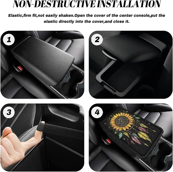 CLOHOMIN Sunflower Auto Center Console Armrest Cover Dream Catcher Car Arm Rest Cushion Accessories Interior Decor Fit SUV Truck Sedan Car Armrest Cover Cushion with Pockets