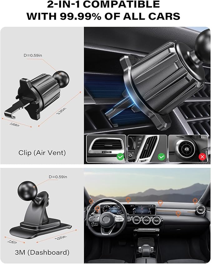 APPS2Car for Qi2 15W MagSafe Car Mount Charger, Qi2-Certified MagSafe Car Charger, Air Vent/Dashboard Magnetic Phone Holder Car for iPhone 16 Pro Max Plus 15 14 13, Black