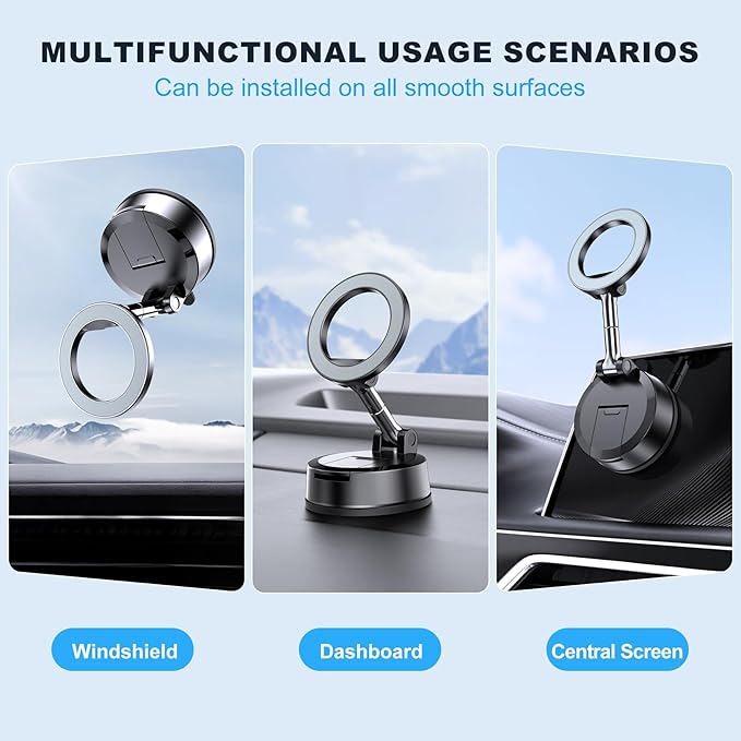 MOKPR Car Phone Holder for Magsafe, Vacuum Magnetic Car Phone Mount Foldable Hands-Free Suction Cup Phone Holders for Your Car for iPhone 16 Pro/Pro Max 15 14 13 12