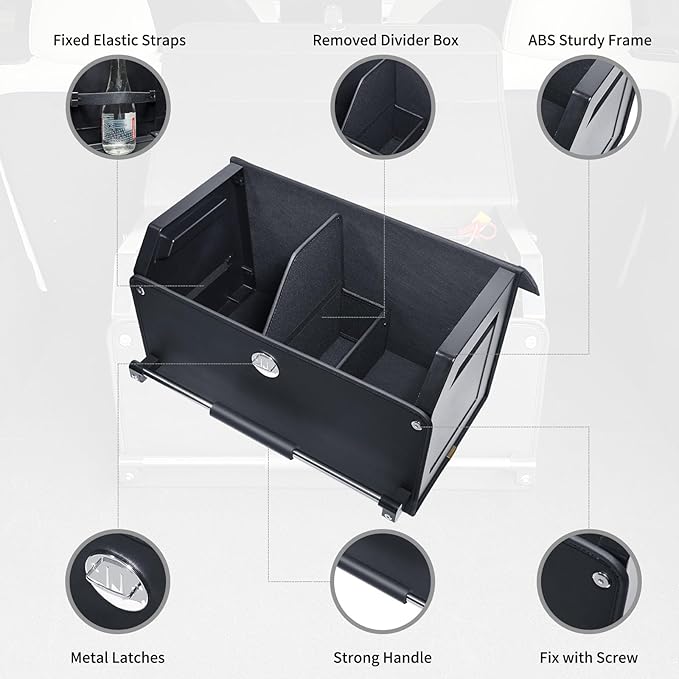 XCF Car Trunk Organizer, Push-pull Handle, Leather Collapsible 2 Compartments Car Organizers with Lid, Car Trunk Storage Organizer, Suitable for All Kinds of Cars, SUV, Minivan (Large, Black)
