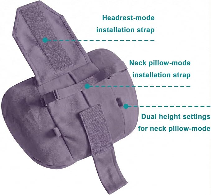 2PCS Car Pillow for Car Neck Pillow for Driving Seat Leather Neck Support Soft Cushion Back Support Head-Rests for Vehicle Sleeping with Elastic Adjustment Strap (Violet, Head)