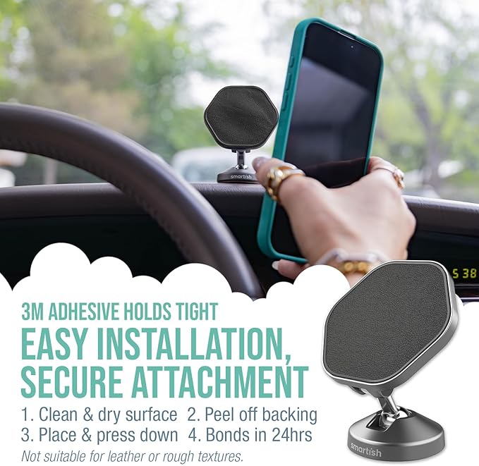Smartish® MagSafe Mountaineer Car Mount - Compatible w/Apple iPhone 17/16/15/14/13 - Magnetic Stick on Adhesive Phone Holder - Extra Strength Magnet for Apple Accessories - Black Tie Affair