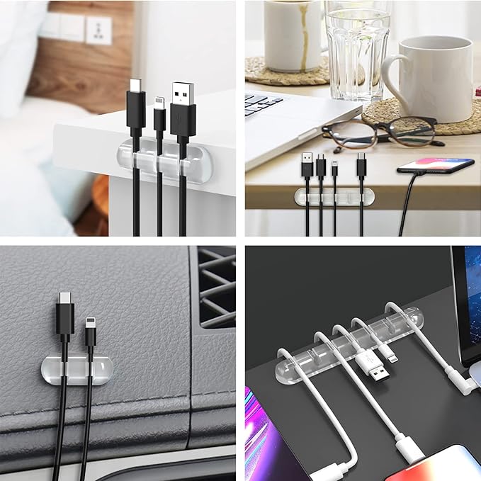 Cord Organizer, Clear Cable Organizer Cord Holder, Wire Organizer USB Cable Management Cord Keeper, 3 Packs Cable Clips for Car Home and Office (7, 5, 3 Slots)