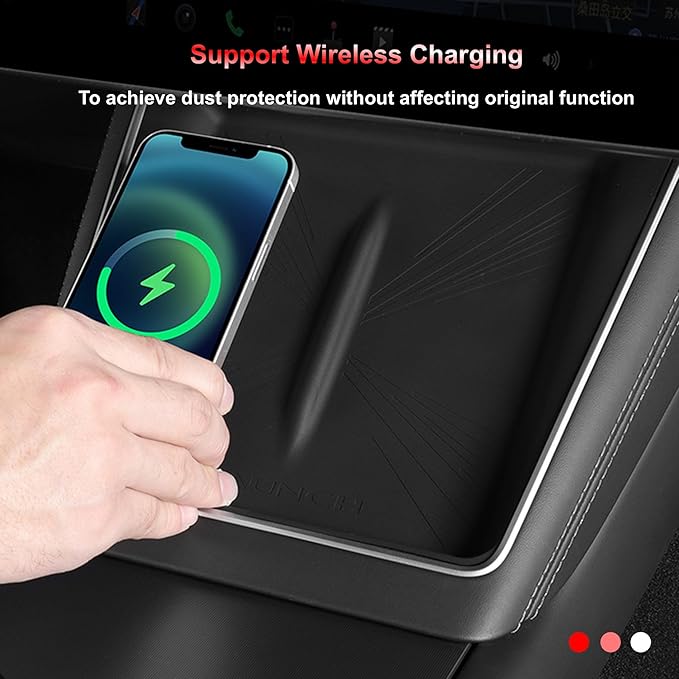 Center Console Silicone Mat for Wireless Charger Compatible with Tesla Model Y Juniper 2025, Silicone Console Phone Charging Pad, Wireless Charging Protector for Model Y Accessories (White)