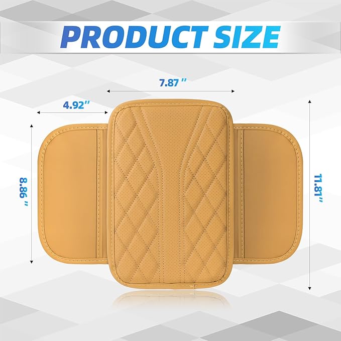 Car Center Console Cover, 11.8"×6.7" Leather Armrest Cover for Cars, Multifunctional Auto Armrest Cushion Pad with Storage Pocket, Universal Arm Rest Protector Car Accessories (Orange)