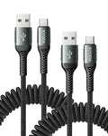 USB C Cable 3FT, 2Pack Coiled USB A to USB C Cable for Car, USB to USB C 66W Fast Charging Cord Upgraded Amazing Durable Braided USB C Cable for iPhone 17 16 15/Pro Max/Plus, Samsung Galaxy and More