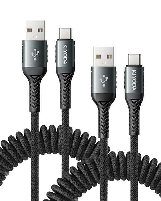 USB C Cable 3FT, 2Pack Coiled USB A to USB C Cable for Car, USB to USB C 66W Fast Charging Cord Upgraded Amazing Durable Braided USB C Cable for iPhone 17 16 15/Pro Max/Plus, Samsung Galaxy and More