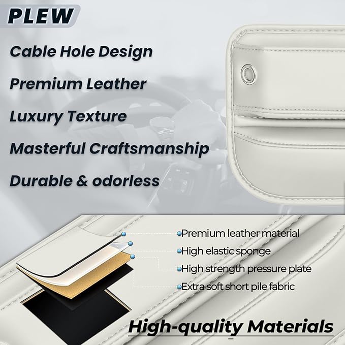 PLEW 2-Packs Car Seat Gap Filler, Premium Leather Console Organizer Universal Fit for Car SUV Truck Multi-Purpose Essentials Organizer - Anti-Drop Auto Interior Accessories（Macchiato Beige