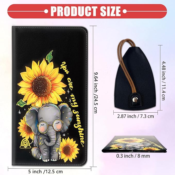 Car Registration and Insurance Card Holder for Women Men, Waterproof PU Leather Glove Box Car Organizer with Magnetic Shut, Vehicle Document Holder for Driver License, Cute Baby Elephant+ Sunflower