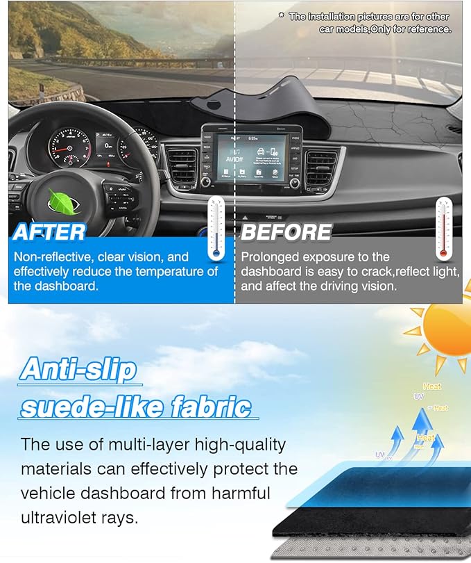 CARTIST Dash Cover Custom Fit for Kia Rio Sedan LX EX S 2017-2023 Accessories Dashboard Cover Mat Non-Slip Pad Carpet Anti-Glare