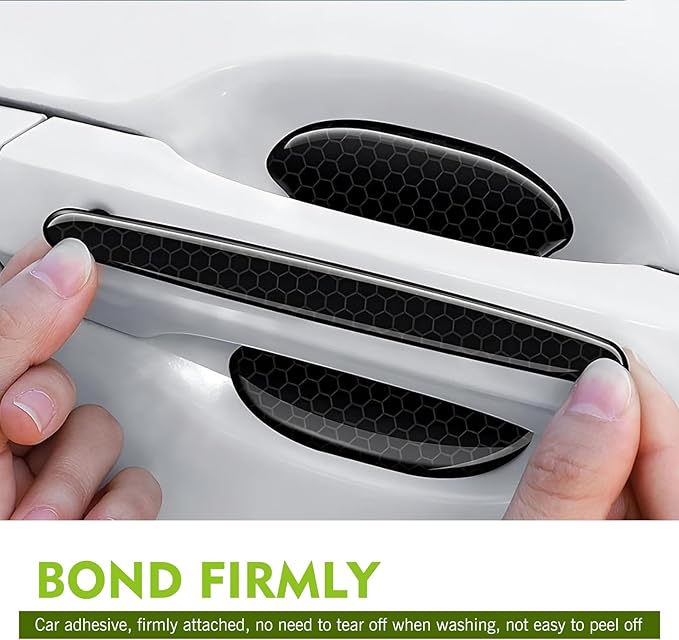 8PCS Car Door Handle Cup Scratch Protectors, Waterproof & Sunproof Anti-Scratch Non-Marking Carbon Fiber Decals Decoration, for Most Cars, Trucks, SUVs (Black)