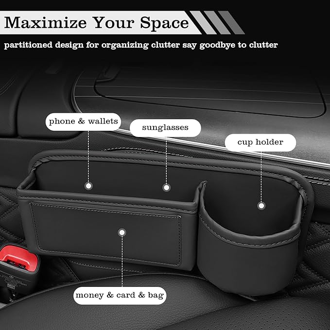 TESHITVLOG 2 Pack Car Seat Gap Filler Organizer, with Cup Holder and Storage, for Car, SUV, Truck - Holds Keys, Cards, Phone, Sunglasses and Small Items