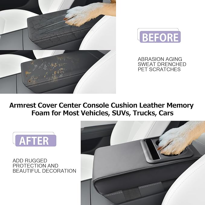 LUWU Car Center Console Cover Auto Armrest Cushion Arm Rest Cover Booster Pad Middle Console Covers Car Armrest Cover Center Console Cushion Leather Memory Foam for Most Vehicles, SUVs, Trucks, Cars