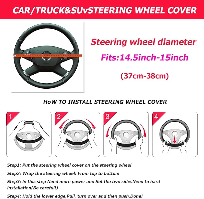 Car Steering Wheel Cover, 15 inch Elastic PU Leather Non-Slip Vehicle Steering Wheel Protector, Breathable Automotive Interior Accessories, Universal for SUV, Truck, RV (White)