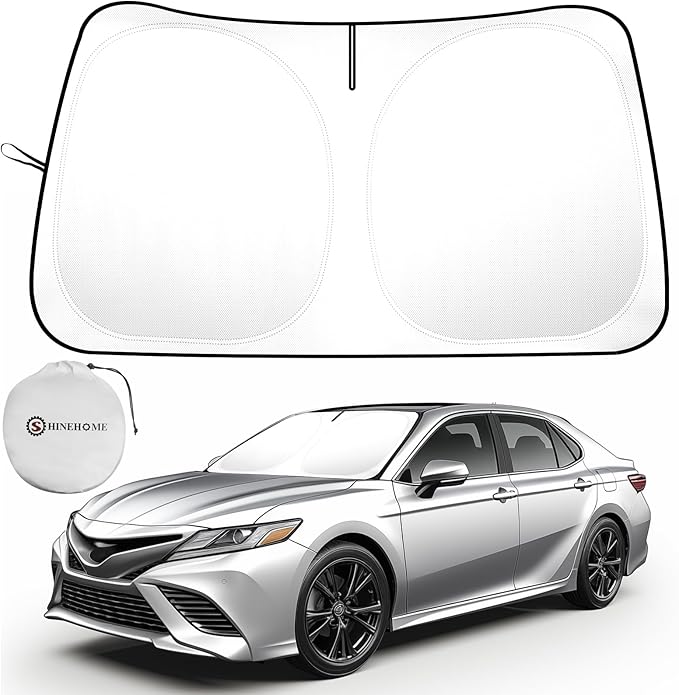 SHINEHOME Car Windshield Sun Shade Compatible with 2026 2025 2024 2023 2022 2021 2020 2019 2018 Camry LE XLE Hybrid SE XSE Sedan Accessories 2026 Upgrade Foldable Sunshade Custom Windshield Sun Visor